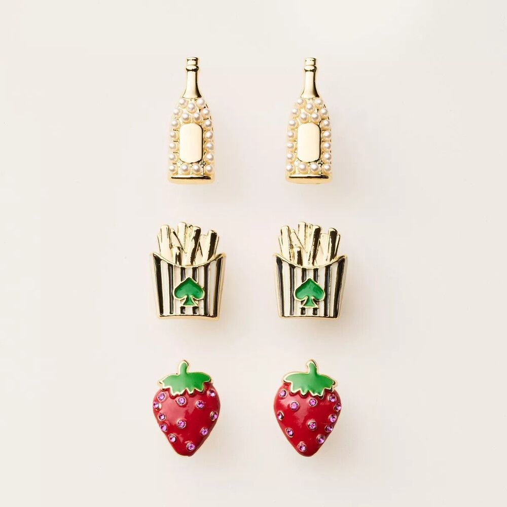 Kate Spade New York Target Earring Set Of 3 Fries Champagne Strawberries